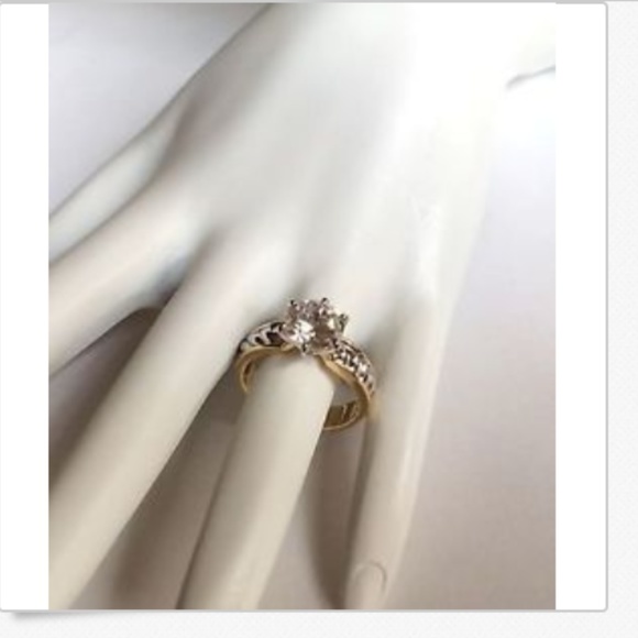 Gold Silver Engagement Ring Size 11 Vintage Style Two Tone Rhodium Plated - Picture 3 of 8